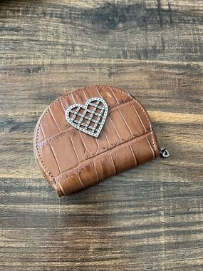 Vintage Brighton Semi-Circular Crocodile-Embossed Leather Coin Purse in Cognac